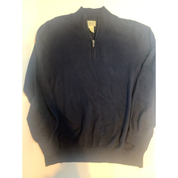 LL Bean Cashmere Sweater Mens Medium Blue Quarter Zip Long Sleeve - Picture 1 of 5